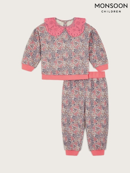 Monsoon Purple Baby Floral Print Sweatshirt and Joggers Set (AY9428) | AED99 - AED113