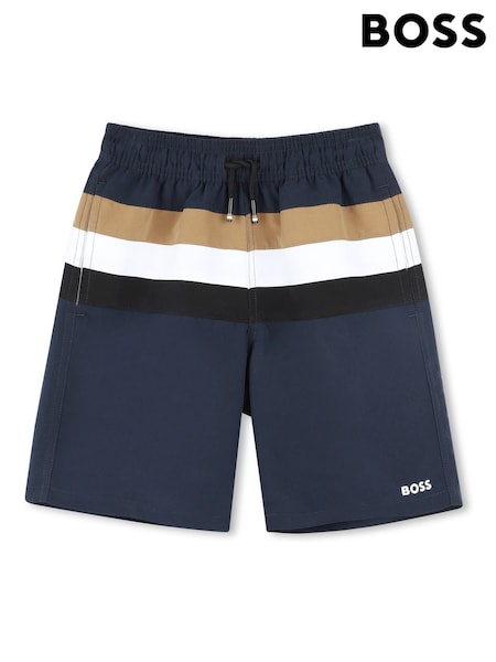 BOSS Blue Colour Block Stripe Swim Shorts (AY9431) | €99