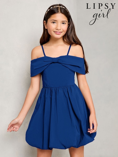 Lipsy Cobalt Blue Bow Bardot Puffball Dress (5-16yrs) (AY9438) | €51 - €62