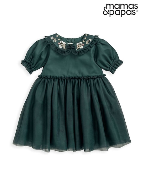 Mamas & Papas Green Embroidered Mesh 100% Cotton Dress (AY9449) | LEI 151