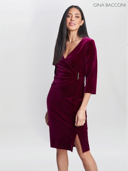 Gina Bacconi Red Rachael Velvet Dress With Gold Trim (AY9480) | €299