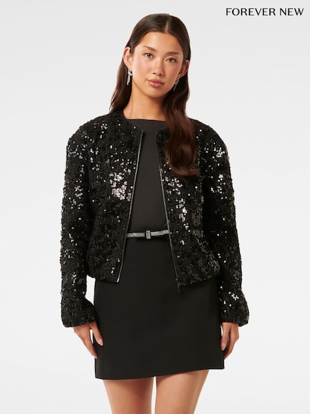 Forever New Black Robyn Sequin Bomber Jacket (AY9530) | €79