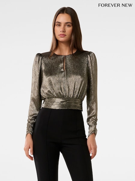 Forever New Gold Riya Sparkle Button Front Top (AY9531) | €69