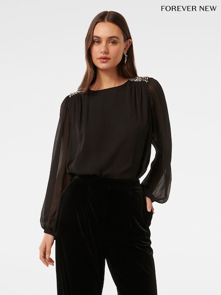 Forever New Black Dolly Embellished Blouse (AY9532) | €38
