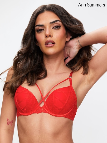 Ann Summers Red Sweet Surrender Padded Lace & Mesh Plunge Bra (AY9599) | €12.50