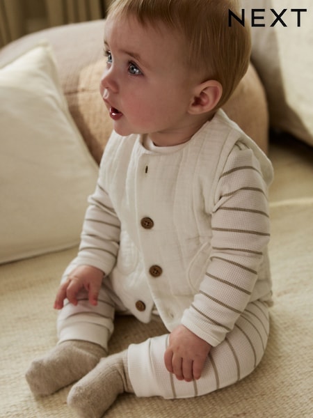 White Stripe Baby Gilet Top and Leggings Set (0mths-2yrs) (AY9631) | AED127 - AED137