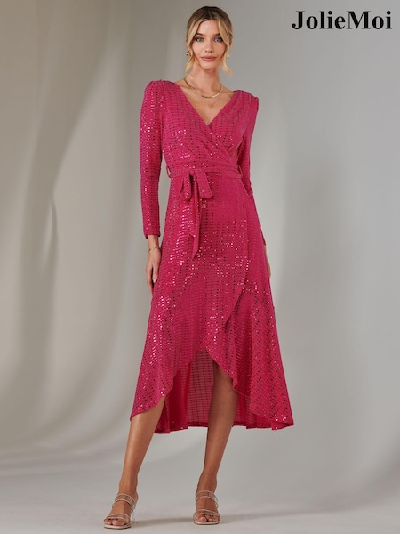 Jolie Moi pink Long Sleeve Metallic Spot Maxi Dress (AY9660) | $129