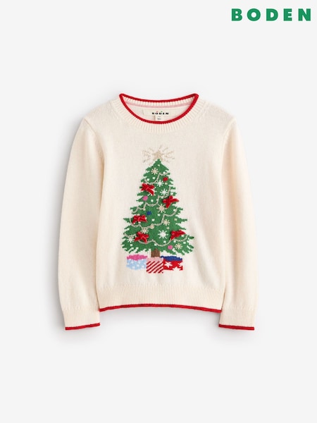 Boden Cream Fun Christmas Tree Logo Jumper (AY9664) | AED150 - AED171