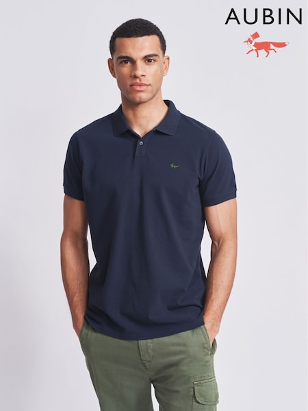 Aubin Blue Navy Marcel Pique 100% Cotton Polo Shirt (AY9695) | 272 QAR