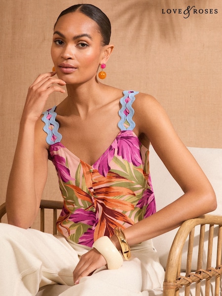 Love & Roses Multi Tropical Print Crochet Trim Cami (AY9824) | 2,043 UAH