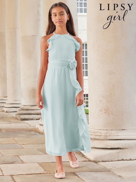Lipsy Blue Ruffle Corsage Maxi Prom Dress (7-16yrs) (AY9852) | €59 - €71