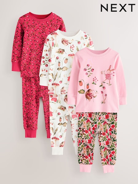 Red/Pink Floral Applique Snuggle Pyjamas 3 Pack (9mths-8yrs) (AY9892) | €42 - €51