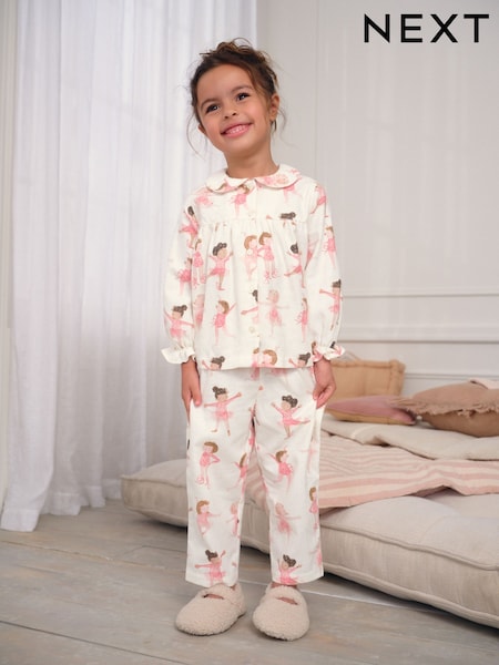 Ecru/Pink Ballerina Woven Button Through Pyjamas (9mths-10yrs) (AY9899) | AED71 - AED86