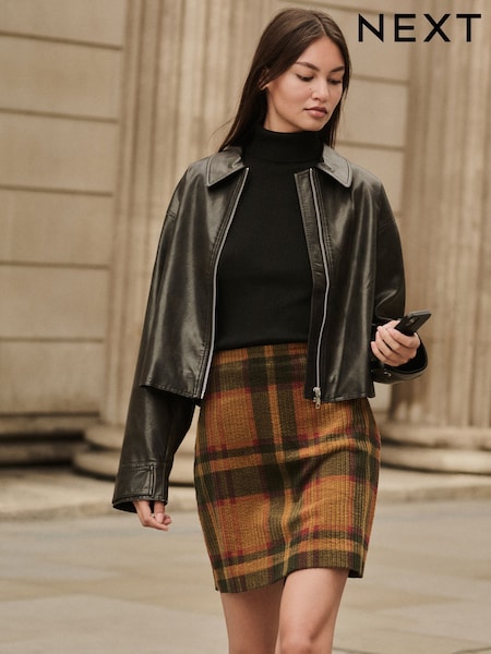 Orange Check Check Cord Mini Skirt (AY9913) | AED101