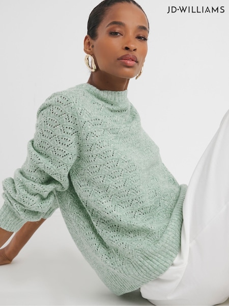 JD Williams Sage Green Open Stitch Crew Neck Knitted Jumper (AY9934) | €26