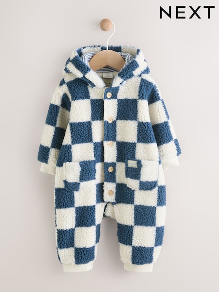 Blue Checkerboard Borg Hooded Baby Pramsuit (0mths-2yrs) (AY9949) | AED112 - AED122