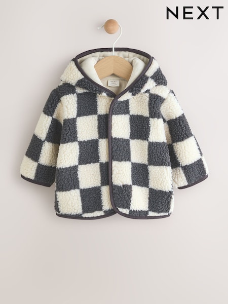 Charcoal Grey Checkerboard Baby Hooded Borg Jacket (0-18mths) (AY9953) | €20 - €21.50