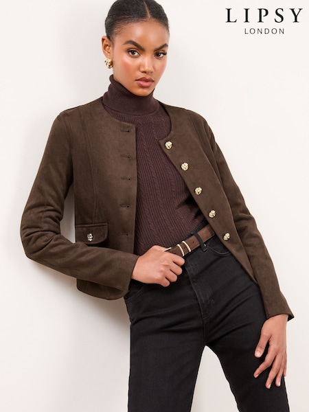 Čokoladno rjava iz umetnega semiša - Lipsy Collarless Jacket (AY9965) | € 20