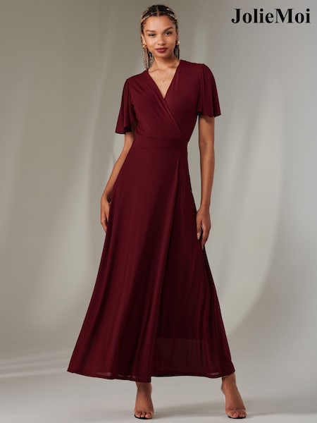 Jolie Moi Beige/Red Plain Angel Sleeve Wrapped Maxi Dress (AY9975) | €130