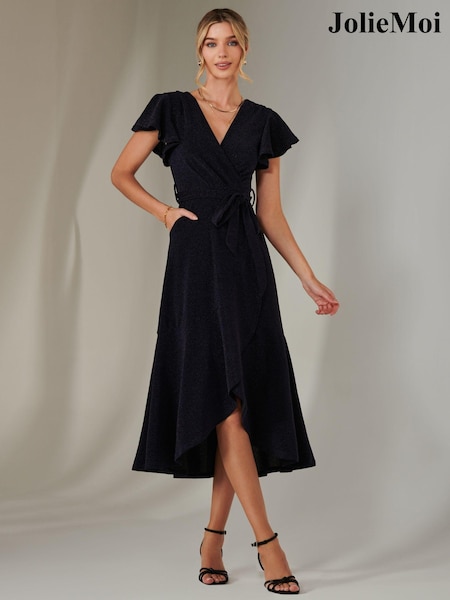 Jolie Moi Blue Marlie Metallic Angel Sleeve Maxi Dress (AY9978) | €101