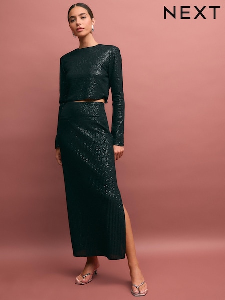Black Mesh Sequin Midi Skirt (B00058) | €25