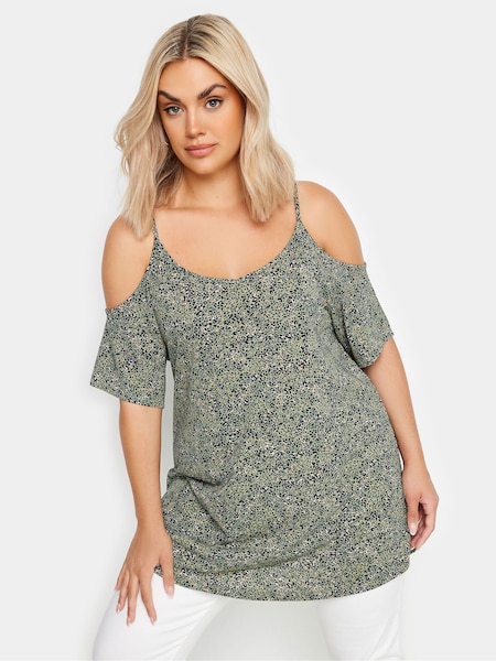 Yours Curve Green YOURS Curve Pink Tropical Print Cold Shoulder Top (B00074) | €24