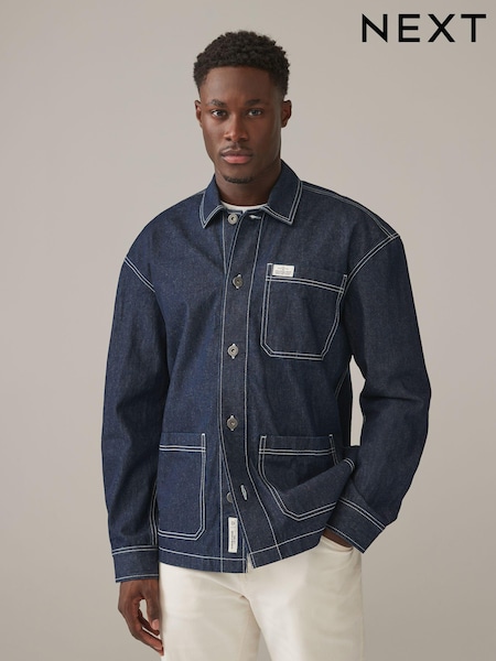 Dark Blue Denim 100% Cotton Chore Shacket Overshirt (B00211) | R$ 460