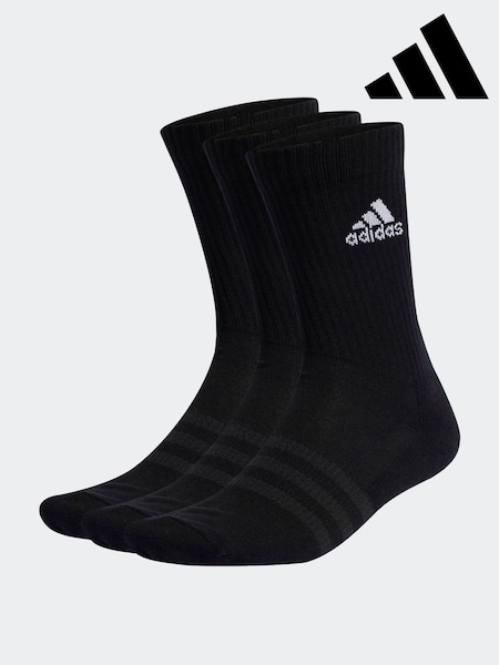 שחור/לבן - Adidas Cushioned Crew Socks 3 Pack (B00275) | ‏60‏₪