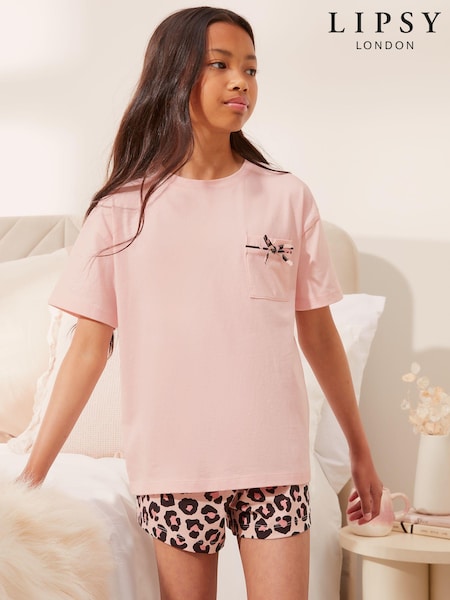 Roz imprimeu leopard - Lipsy Jersey Shorts Pijamale (5-16ani) (B00402) | 72 LEI - 114 LEI