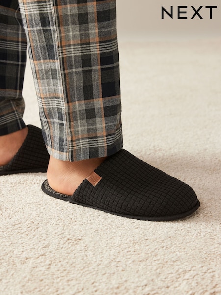 Black Textured Mule Slippers (B00419) | €9
