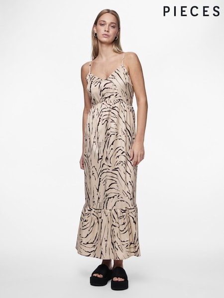 PIECES Cream Print Tiered Maxi Dress (B00453) | €12