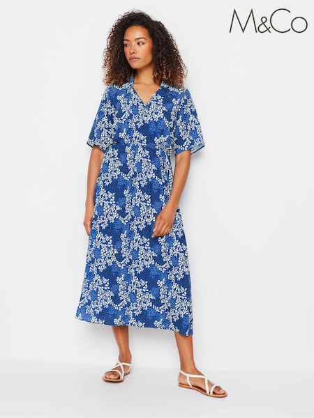 M&Co Blue Collared Short Sleeve Dress (B00500) | €10