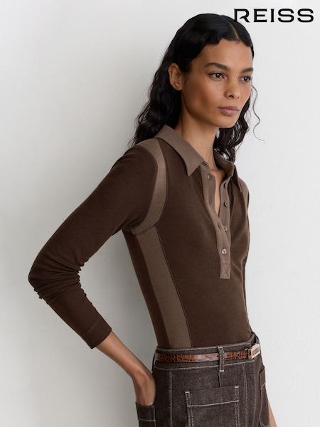Chocolate/Mocha - Reiss Wendy Lyocell-wool Colour-block Polo Top