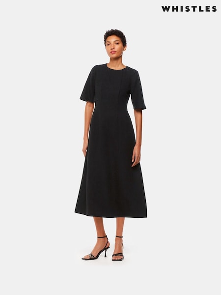 Whistles Veda Linen Blend Black Dress (B00564) | €51