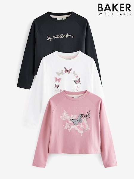 Baker by Ted Baker Multi Printed Long Sleeve 100% Cotton T-Shirts 3 Pack (B00629) | 48 € - 58 €