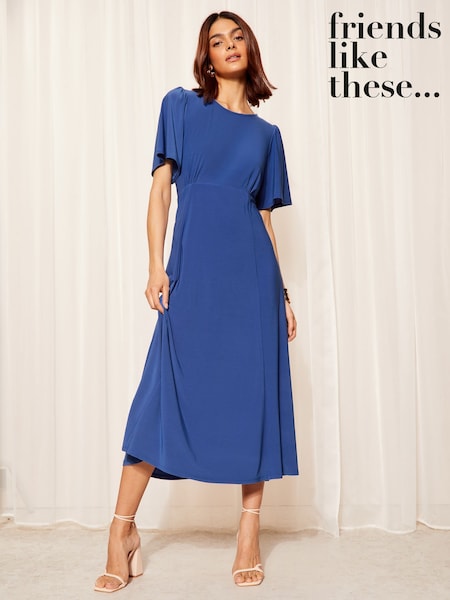 Friends Like These Colbalt Blue ITY Flutter Short Sleeve Midi Dress (B00701) | 96 QAR