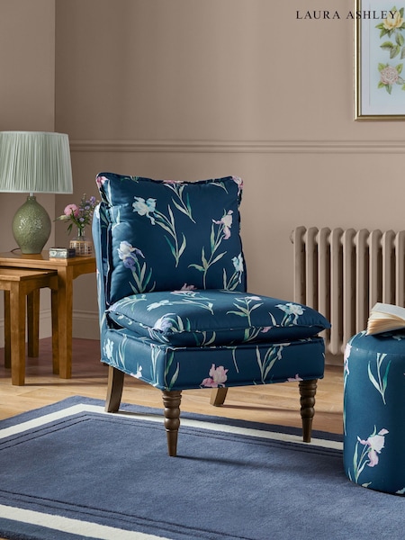 Laura Ashley Hawling Irises Midnight Seaspray Navy Nordan Armless Accent Chair (B00707) | €377
