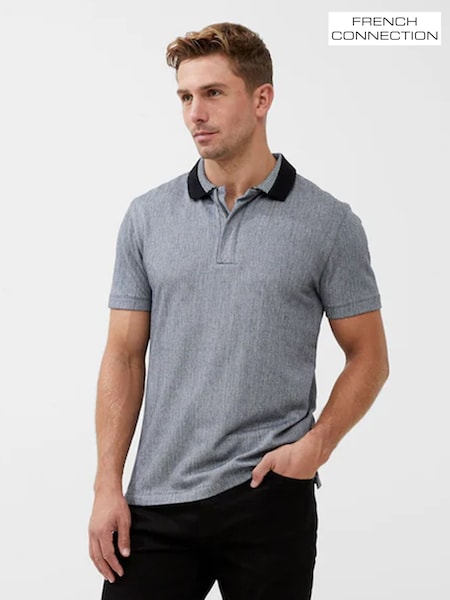 French Connection 100% Cotton Chevron Concealed Zip Polo Shirt (B00709) | ‏175 د.إ.‏