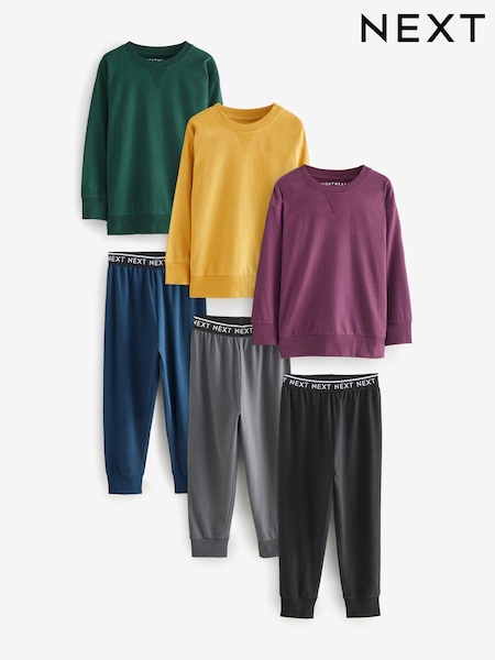 Green/Ochre/Plum Long Leg 100% Cotton Pyjamas 3 Pack (3-16yrs) (B00951) | AED99 - AED124