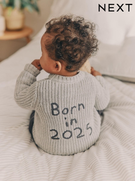Grey Born In 2025 - Baby Knitted 100% Cotton Cardigan (B00979) | 22 €