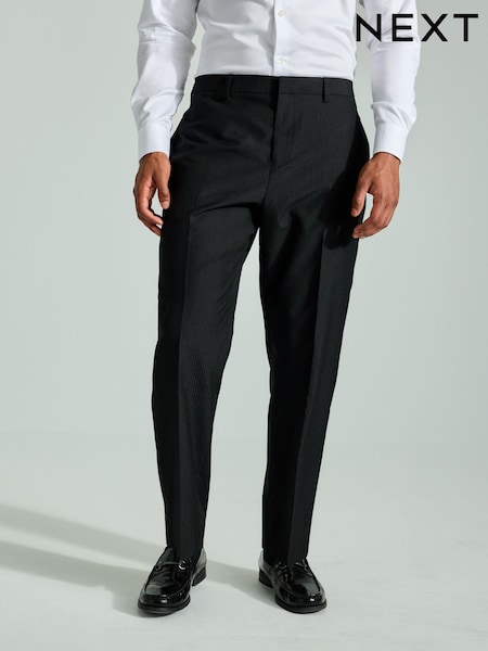 Black Straight Fit Glitter Stripe Tuxedo Suit Trousers (B01002) | 111 QAR