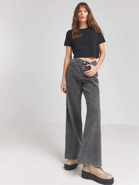 Negru - Simply Be Bleach Wash blugii cu picioare largi ai 00 (B01007) | 142 LEI