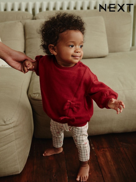 Red/White Bow Print Cosy Baby Sweatshirt And Leggings 2 Piece Set (B01080) | €8.50 - €9