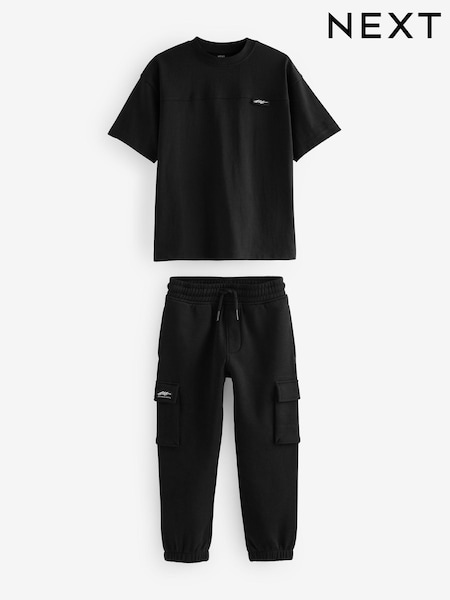črna - 100% Cotton Short Sleeve Utility T-Shirt and Joggers Set (3-16yrs) (B01248) | € 25 - € 35