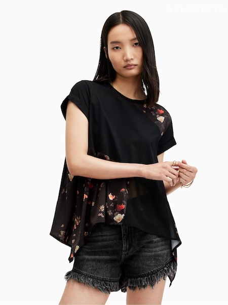 AllSaints Black 100% Cotton Zala Kora Top (B01302) | OMR18