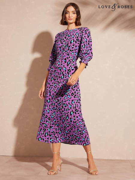 Mov model animal - Love & Roses Empire Cusătură Flute Sleeve Midi Rochie (B01341) | 208 LEI