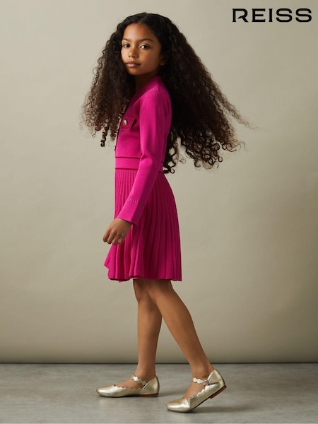 Reiss Pink Sapna 4-9 yrs Knitted Contrast Stitch Dress (B01367) | €102