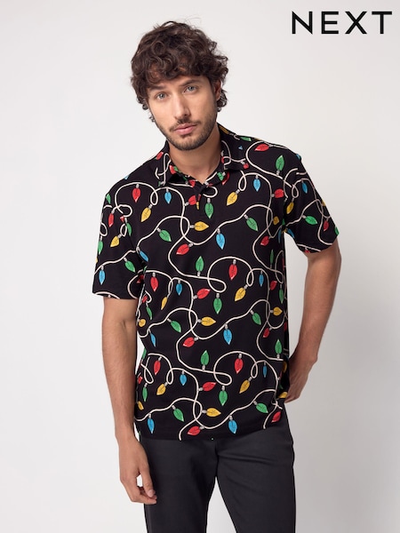 Black Lights Christmas Print Polo Shirt (B01414) | €4