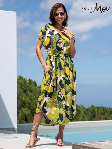Pour Moi Green Viscose Belted Beach Kaftan Dress (B01554) | ₪196