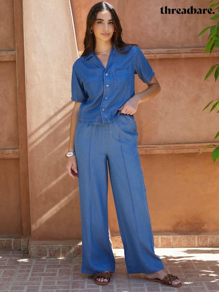 Threadbare Elasticated Waist Wide Leg Chambray Trousers (B01591) | 107 LEI